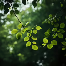 some green leaves hanging from the branches of trees