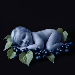 a newborn baby posed on leaves with berries