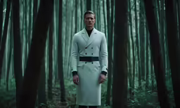 a man standing in the middle of a forest