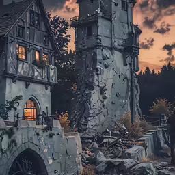 this is a castle next to a pile of rubble