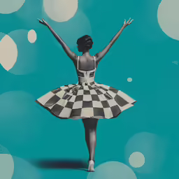 a painting of a girl dressed as a checkered dress