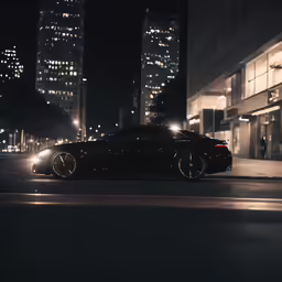 a car is driving in the middle of the city
