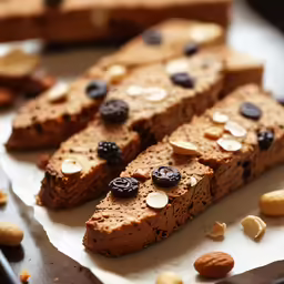 five chocolate bars topped with fruit and nuts