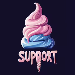 a pink, purple and blue ice cream cone is in the background