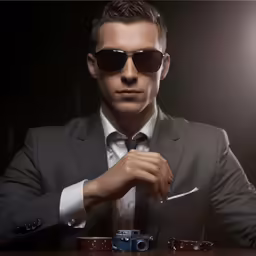 a young man wearing sunglasses and holding onto his tie