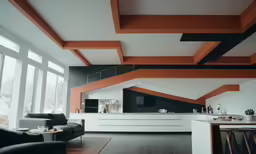 a room that has a couch and some tables