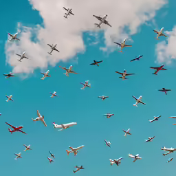 there are hundreds of airplanes flying together in the sky