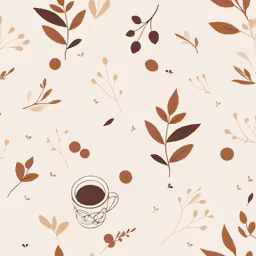 a pattern of coffee cup and plants