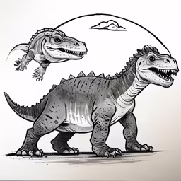 a drawing of two t - shirt designs with dinosaurs in the background
