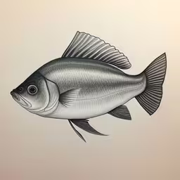 a drawing of a fish by the side of a wall,a fish drawn on white paper, ready to paint