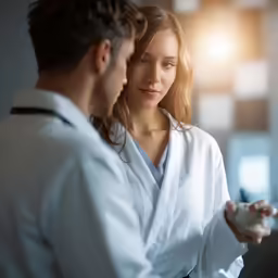 two people in white robes holding something and looking into a mirror