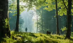person walking through the forest in the day