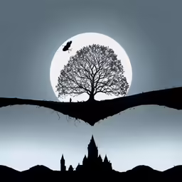 a large tree is shown on a hill