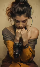 a woman holding a camera in her hands