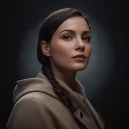 a woman with a braid in her hair is facing away