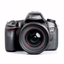 the canon 70d with its flash and front view camera