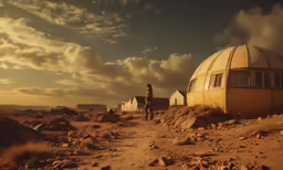 an abandoned structure sits in a barren field