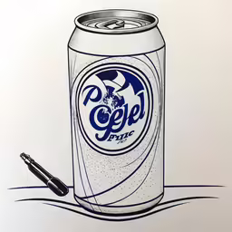 a can of drink with pen and paper on the table
