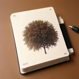 a notebook sitting on a desk next to a pen