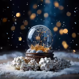 snow globe sitting on the floor on some white stuff