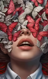 woman with red butterflies in her hair