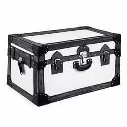 black and white luggage trunk on a white background