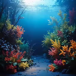 a colorful scene from the underwater with blue water
