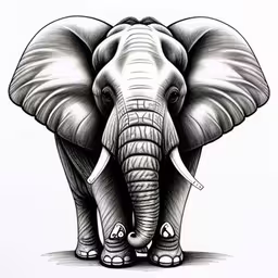 drawing of an elephant standing in front of a white background,an elephant is standing still on a white background,an elephant