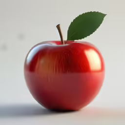 an apple with a leaf on it is shown in the sunlight