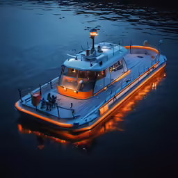 a white boat floating on top of a body of water