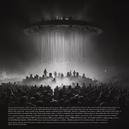a crowd of people standing around in the dark