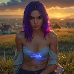 an image of a woman with pink hair wearing a bra