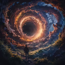 the man is standing in front of the bright painting