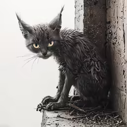 there is a black cat that is sitting next to some branches