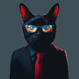 a cat in a suit with orange glasses