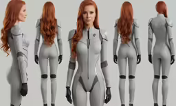 various poses of an woman in suit and gloves