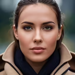 an image of a woman with blue eyes wearing a coat