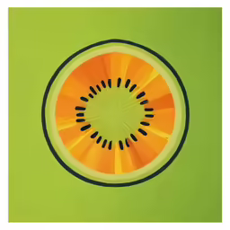 the bright sliced of kiwi in green and orange with dark centers