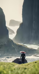 a person with an umbrella on the top of a hill