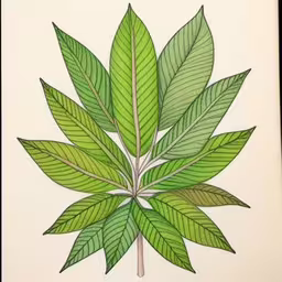 green leaves from a book on the leaf of a plant,a drawing of a green leaf on a white background
