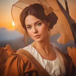 a woman with a umbrella near the mountains