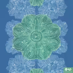 drawing blue and green shapes with text reading blue
