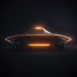 a yellow and black vehicle with its light on