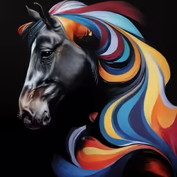 a horse is painted brightly colored with long hair