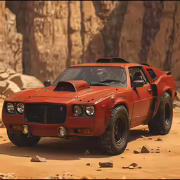 an orange and black model truck on some dirt