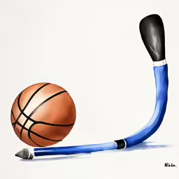 a drawing of basketball goalpost with a ball and bat