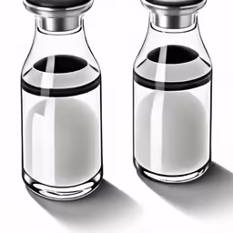 two glass salt and pepper shakers with black rubber tops