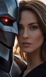 a close up of a woman and a robot