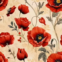 red flower print on an old fashion wallpaper
