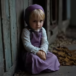 a little girl that is sitting in the wood